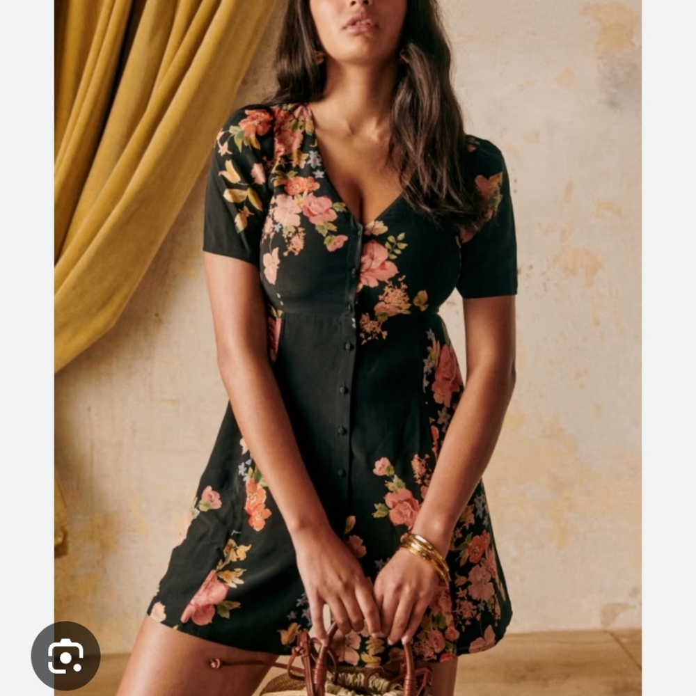 Sézane Black Floral Mini Dress